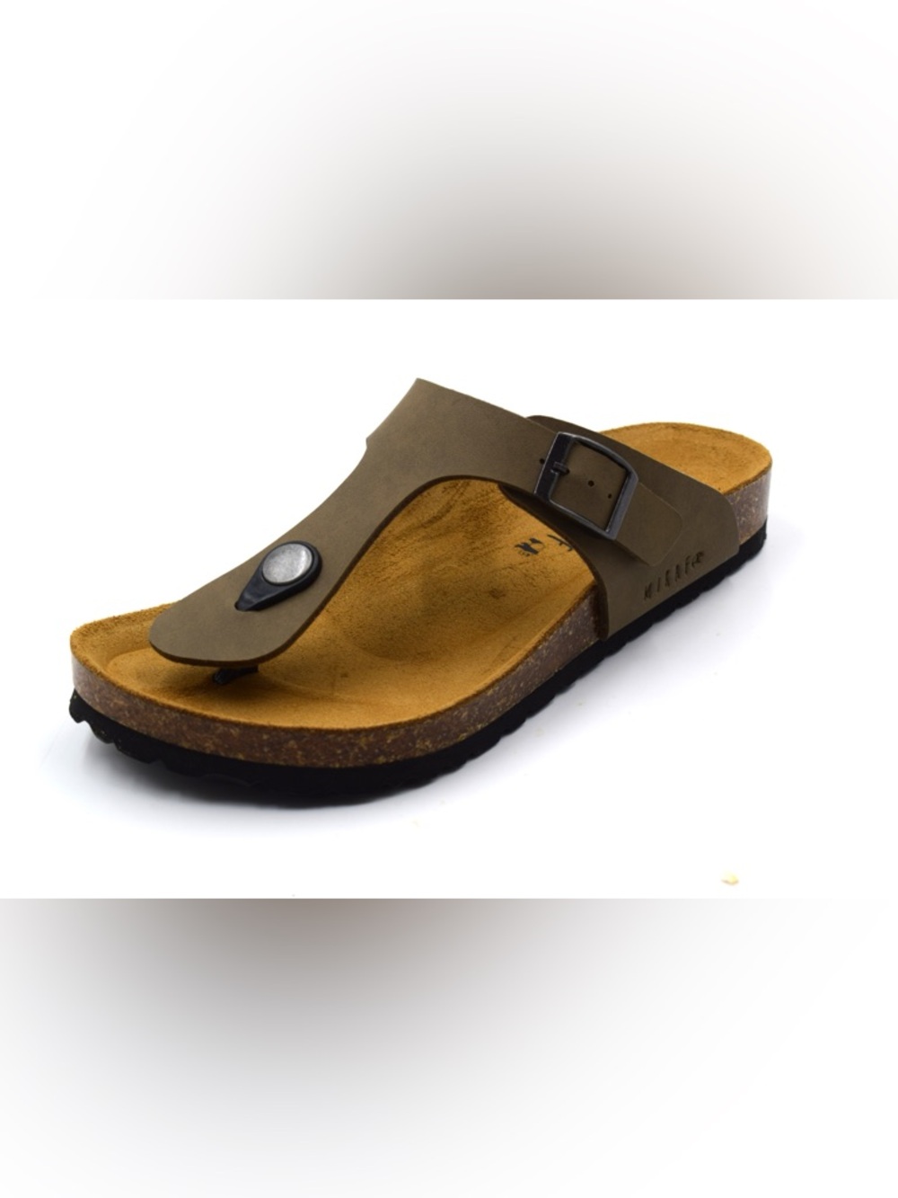 Casual Thong Sandal in Olive with Buckle